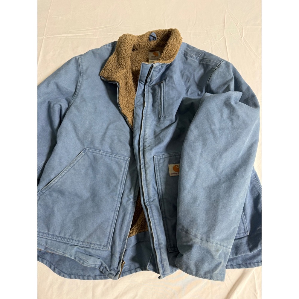 Vintage Carhartt WJ022 FHB Blue Womens Jacket Sherpa Lined Sandstone Duck Coat - Picture 4 of 16